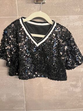 Weissman Black Sequin Crop Dance Top